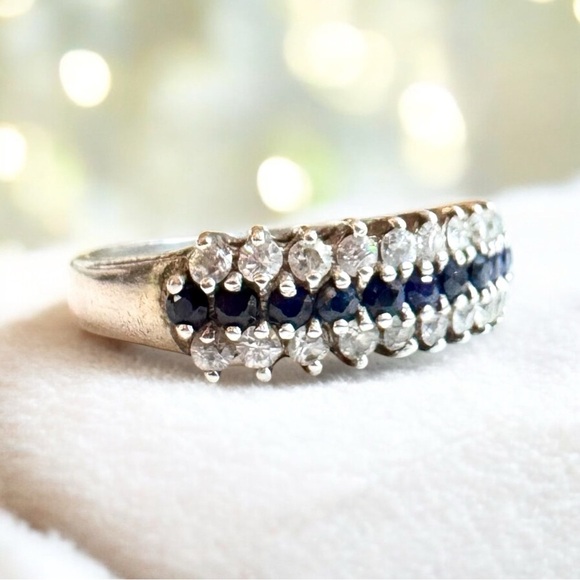 Sapphire & Cubic Zirconia Sterling Silver Ring (7.5) - Picture 3 of 11